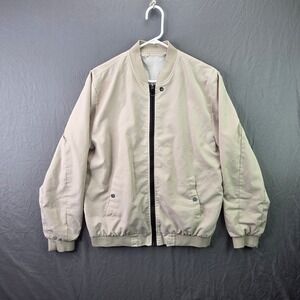 Unbranded Bomber Jacket Mens M Tan Beige Good Lightweight Full Zip Ribbed Trim